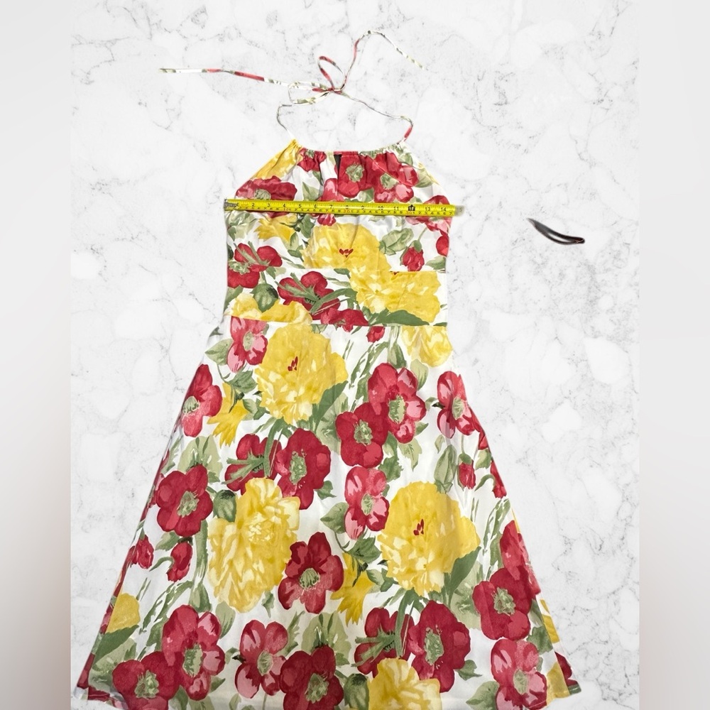 Ann Taylor LOFT Petite Silk Floral Halter Dress 2P Yellow Red - Picture 6 of 9